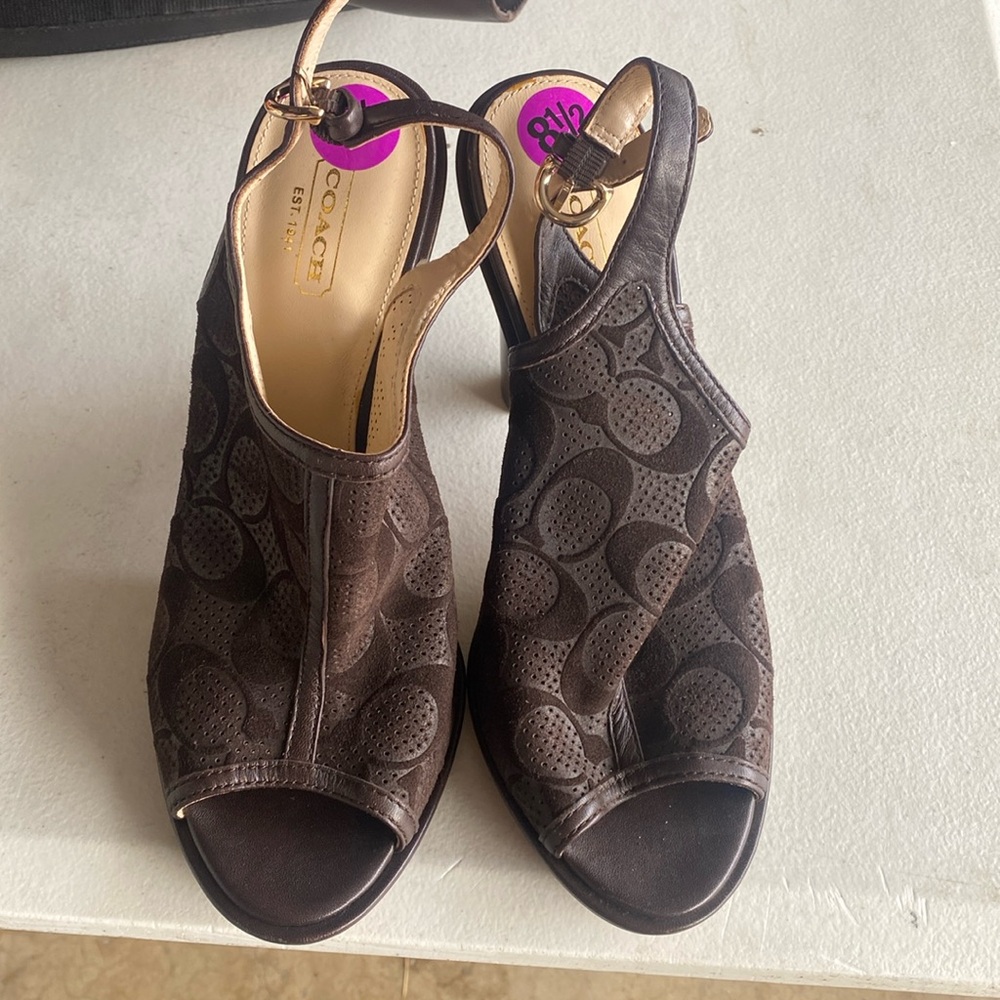 Coach size 8.5 brown peep toe heels